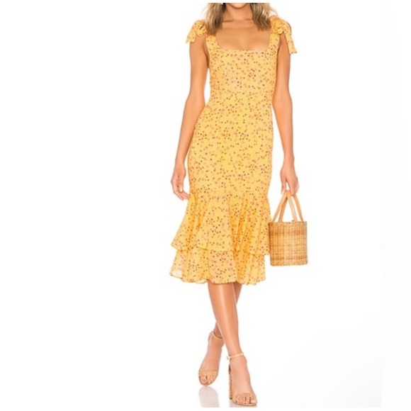 Lovers + Friends  Yellow Floral Ditsy Day Keeper midi dress size small - Picture 2 of 11